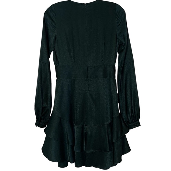 Storia Emerald Green Deep V-Neck Ruffle Long Sleeve Mini Dress Sz S - Picture 10 of 14